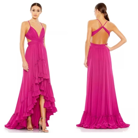Mac Duggal Pleated Tiered Cut Out Sleeveless Gown Pink Size 4 NWT - Picture 1 of 11